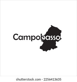 Mapa de campobasso y diseño de letras negras sobre fondo blanco