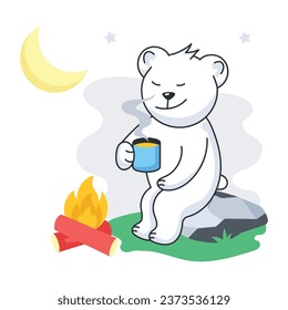 Campsite bear flat sticker is up for premium use 