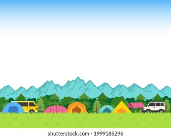 Campsite and forest, mountain background frame illustration 