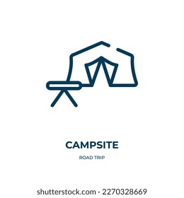 Campsite icon. Linear vector illustration from road trip collection. Outline campsite icon vector. Thin line symbol for use on web and mobile apps, logo, print media.