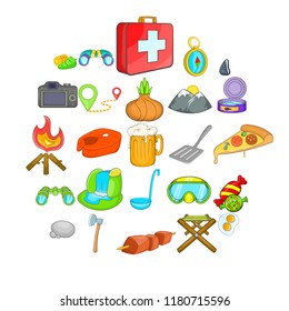 Campsite icons set. Cartoon set of 25 campsite vector icons for web isolated on white background