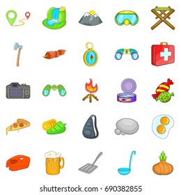 Campsite icons set. Cartoon set of 25 campsite vector icons for web isolated on white background