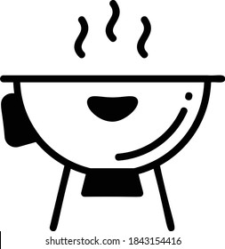Campsite Metal bbq Grill with Smoke Concept, Fire Food Cooking Vector Glyph Icon Design