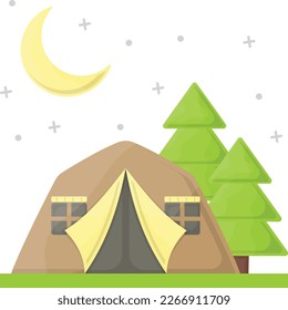 Campsite Night View concept, Base camp in Jungle vector color icon design, Camping and outdoor symbol, extreme sports equipment sign, Wildlife and Expedition elements stock illustration 