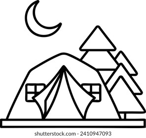 Campsite Night View concept, Base camp in Jungle vector icon design, Camping and outdoor symbol, extreme sports equipment sign, Backpack and Adventure travel elements stock illustration