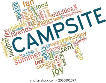 Campsite vector illustration word cloud isolated on white background.