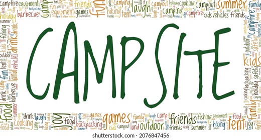 Campsite vector illustration word cloud isolated on white background.