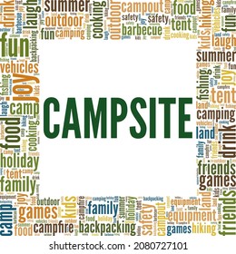 Campsite vector illustration word cloud isolated on white background.