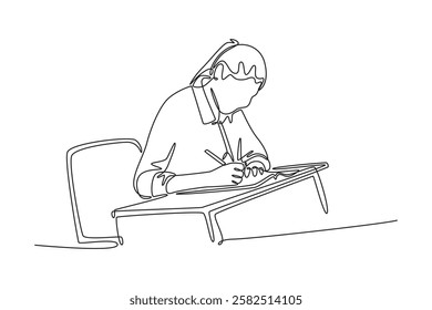 Campus activity concept. Single line draw design vector graphic illustration.