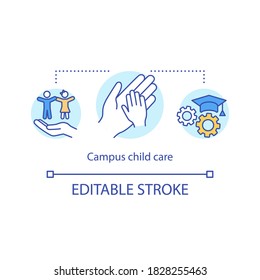 Campus Child Care Concept Icon. Daycare For Young Student Parent. Childcare Service. College Life Idea Thin Line Illustration. Vector Isolated Outline RGB Color Drawing. Editable Stroke