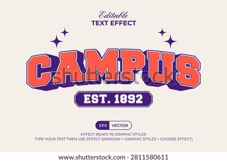 Campus Editable Text Effect Varsity 3D Curved Style. Editable Text Effect.
