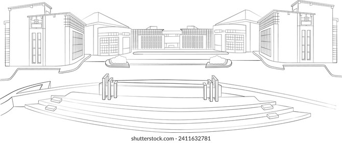 Campus of Fakultas Kedokteran Universitas Diponegoro Central Java Black and White Vector Line Art Illustration