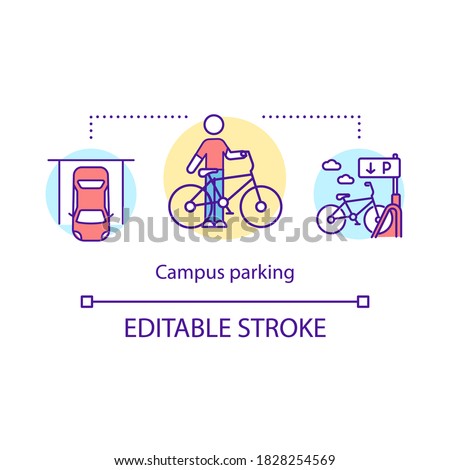 Campus parking concept icon. Facility and service for students. Lot for eco friendly transport. College life idea thin line illustration. Vector isolated outline RGB color drawing. Editable stroke