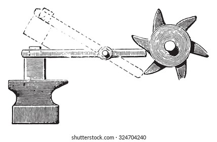 Camshaft applied to a hammer, vintage engraved illustration. Industrial encyclopedia E.-O. Lami - 1875.
