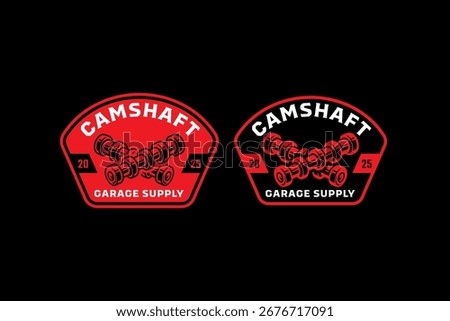 Camshaft engine retro badge logo vector design set for garage and workshop. Camshaft spare parts vintage emblem logo graphic pack. Custom camshaft illustration label element designs for tuning