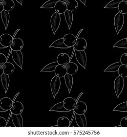 Camu camu berry, fruit, leaf branch. Superfood organic berry. Hand drawn sketch illustration. Seamless pattern.