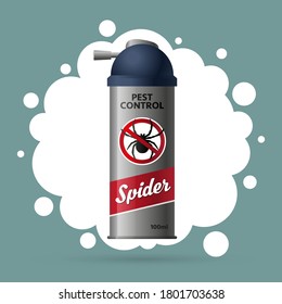 Can of aerosol in the fight against insects, spiders, ticks and cockroaches. pest control. Repellent spray in a silver bottle. Gray background 