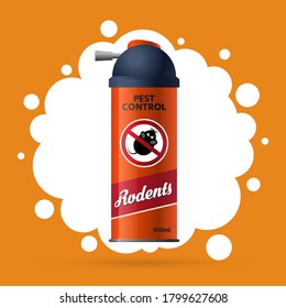 Can of aerosol in the fight against rodents, rats, mice. pest control. Repellent spray in an orange bottle. Orange background 