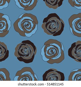Can be use as digital paper, fills or print off onto fabric. Seamless pattern with stylized blue and gray roses. Vintage floral background.