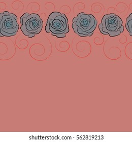 Can be use as digital paper, fills or print off onto fabric. Seamless pattern with horizontal stylized orange, pink and neutral roses. Vintage floral background with copy space (place for your text).