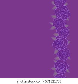 Can be use as digital paper, fills or print off onto fabric. Seamless pattern with vertical stylized neutral, purple and violet roses. Vintage floral background with copy space (place for your text).