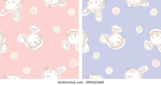 Can be used for baby t-shirt print, fashion print design, kids wear, baby shower, celebration, greeting and invitation. It is offered with a seamless bunny print and 2 different color options.