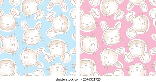 Can be used for baby t-shirt print, fashion print design, kids wear, baby shower, celebration, greeting and invitation. It is offered with a seamless bunny print and 2 different color options.