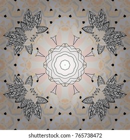 Can be used for brochures invitations, persian motif. Islamic colored mandala round ornament on neutral, beige and white colors. Vector architectural muslim texture design.