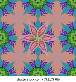 Can be used for brochures invitations, persian motif. Islamic colored mandala round ornament on neutral, blue and green colors. Vector architectural muslim texture design.