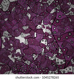 Can be used for cards, invitations, save the date cards and many more. Vector illustration. Vector abstract pattern page for antistress. On purple, black and white colors.