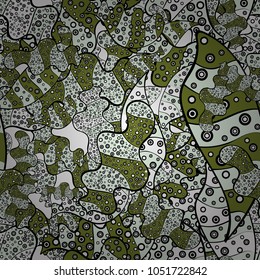 Can be used for cards, invitations, save the date cards and many more. On black, neutral and green colors. Seamless decorative background. Vector illustration. Doodles.