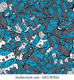 Can be used for cards, invitations, save the date cards and many more. On blue, black and neutral colors. Vector illustration. Vector abstract pattern page for antistress.