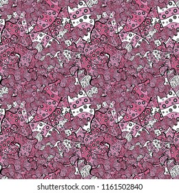 Can be used for cards, invitations, save the date cards and many more. On pink, black, white, gray and neutral colors. Doodles. Seamless decorative background. Vector illustration.