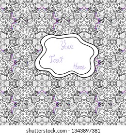 Can be used for cards, invitations, save the date cards and many more. Doodles. Seamless decorative background. On black, gray and white colors. Vector illustration.