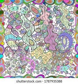 Can be used for cards, invitations, save the date cards and many more. Vector illustration. Vector abstract pattern page for antistress. On blue, white and neutral colors.