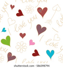 It can be used to create prints, packaging, invitations, simple designs. Creative vector background is made up of hearts and flower in red, green and pink colors.