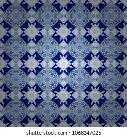 It can be used in the design of textiles, in the printing industry. Kaleidoscopic seamless pattern. Vector illustration.