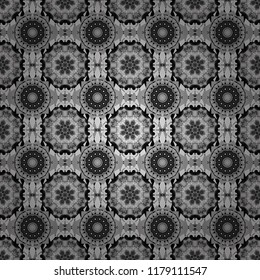 It can be used in the design of textiles, in the printing industry. Vector illustration. Kaleidoscopic seamless pattern in blue, orange and yellow colors.