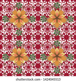 Can be used for digital paper, textile print, page fill or wrapping. Vector seamless pattern in Christmas traditional colors. Abstract orange, red and white geometric ornament.