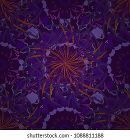 Can be used in dressing clothes, textiles. Embroidery colorful trend floral seamless pattern in brown, violet and purple colors. Vector traditional ornamental flower pattern on dress mockup.
