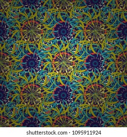 Can be used in dressing clothes, textiles, household items. Embroidery colorful trend floral seamless pattern in brown, red and green colors. Traditional ornamental flower pattern on dress mockup.