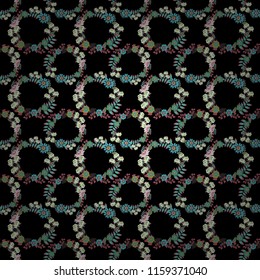Can be used in dressing clothes, textiles. Embroidery colorful trend floral seamless pattern in pink, black and green colors. Vector traditional ornamental flower pattern on dress mockup.