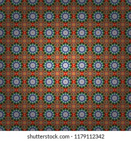 Can be used in dressing clothes, textiles. Embroidery colorful trend floral seamless pattern in white, green and orange colors. Traditional ornamental flower pattern on dress mockup.