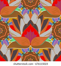 Can be used for greeting business card background, coloring book, backdrop, textile. Vector Henna style. Ethnic Mandala towel. Seamless ornament print. Border Indian floral Paisley patten.