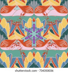 Can be used for greeting business card background, coloring book, backdrop, textile. Vector Henna style. Seamless ornament print. Border Indian floral Paisley patten. Ethnic Mandala towel.
