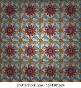 Can be used as greeting or wedding background. Elegant tender design for natural cosmetics, perfume, florist shop. Best for fabric. Vector spring flower seamless pattern in pink, blue and beige colors
