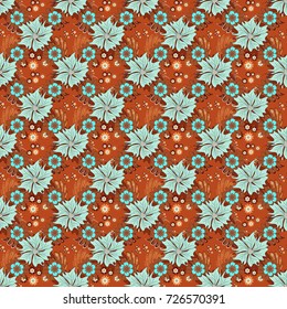 Can be used as greeting or wedding background. Elegant tender design for natural cosmetics, perfume. Best for fabric. Vector spring flower seamless pattern in brown, blue and magenta colors.