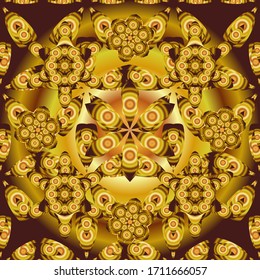 Can be used for luxury greeting rich card. Vector motley ornament. Pattern with purple, brown and yellow elements. Vintage seamless texture.