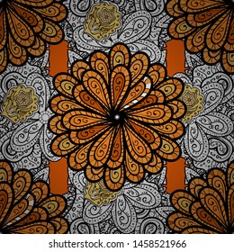 It can be used on mug prints, baby apparels, wallpaper, wrapping boxes etc. Elegant, bright and seamless orange, black and white flower pattern design. Vector.