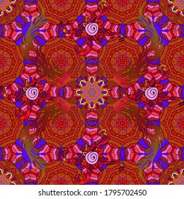It can be used on mug prints, baby apparels, wallpaper, wrapping boxes etc. Vector. Elegant, bright and seamless red, orange and brown flower pattern design.